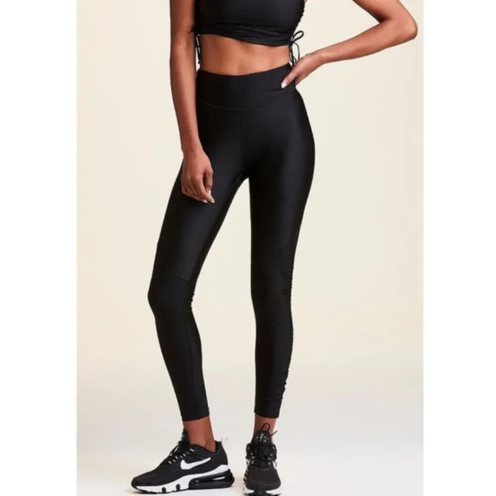 Alala Black Cinch Tights Leggings Ruched Leg High Rise 21150